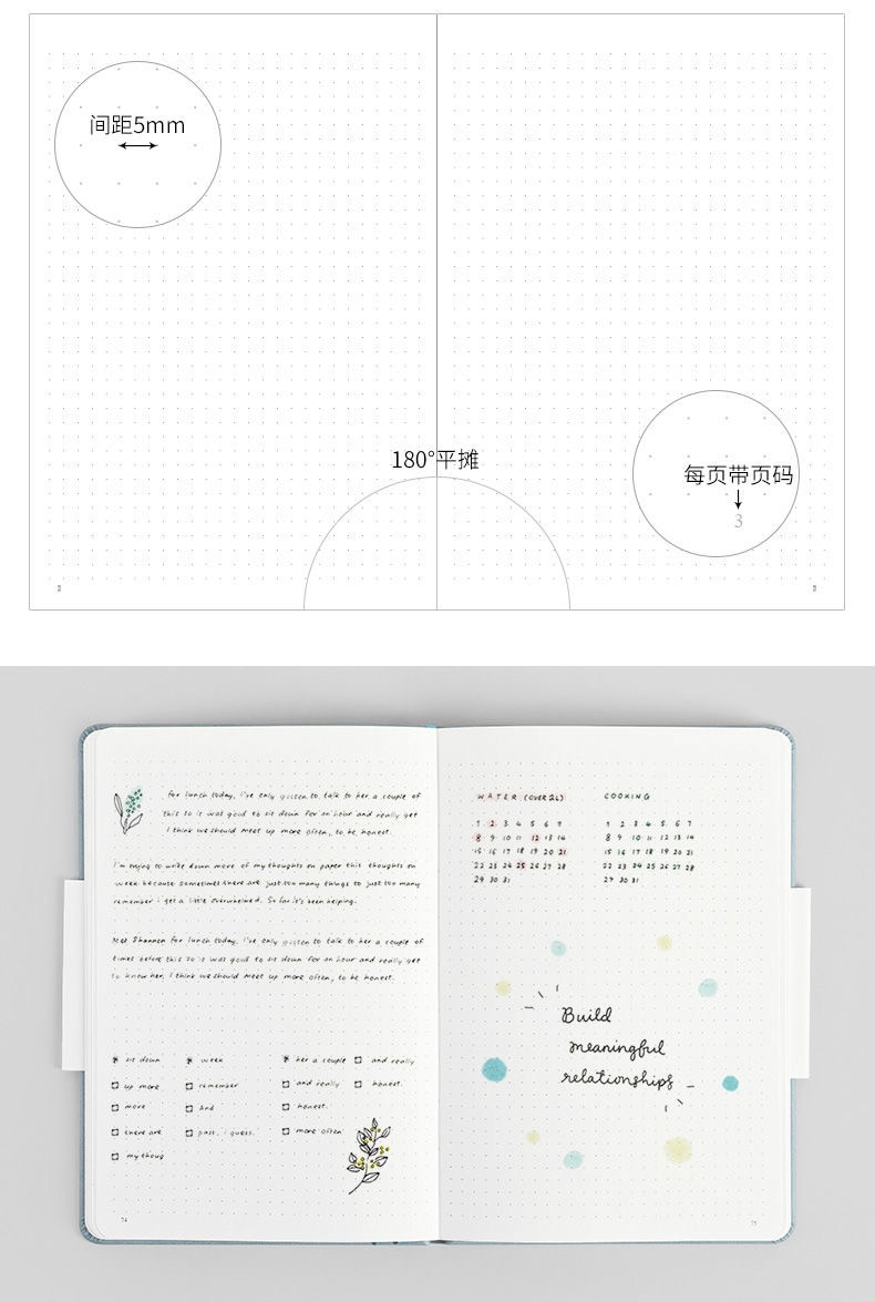 Hardcover A5 Bullet Dotted Journal Notebook 188 Pages