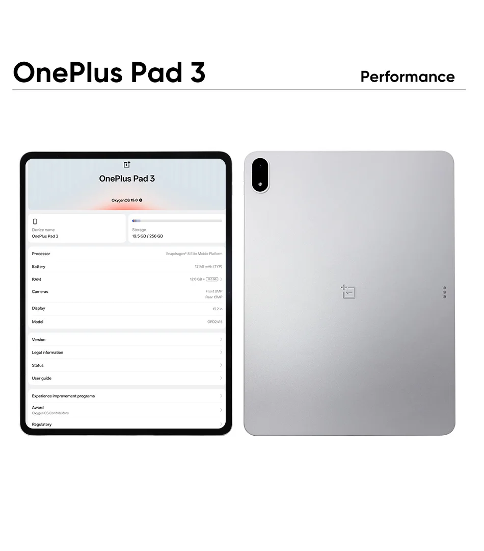 Global Version OnePlus Pad 3 13.2inches Tablet 144Hz Screen 12140mAh Snapdragon 8 Battery 13MP Rear Camera 8 Speakers 80W Charge