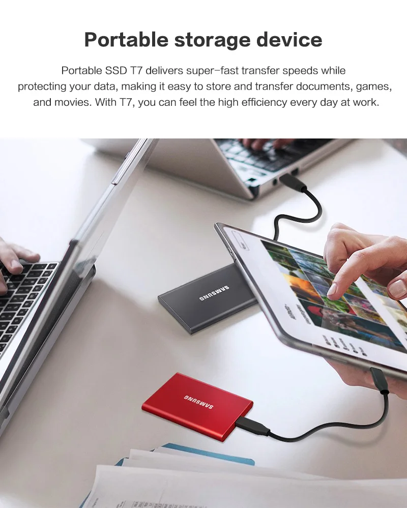 Samsung T7 Portable SSD 1TB 2TB External Disk Hard Drive Solid State Disk USB 3.2 Gen 2 Compatible SSD For Laptop Desktop PC