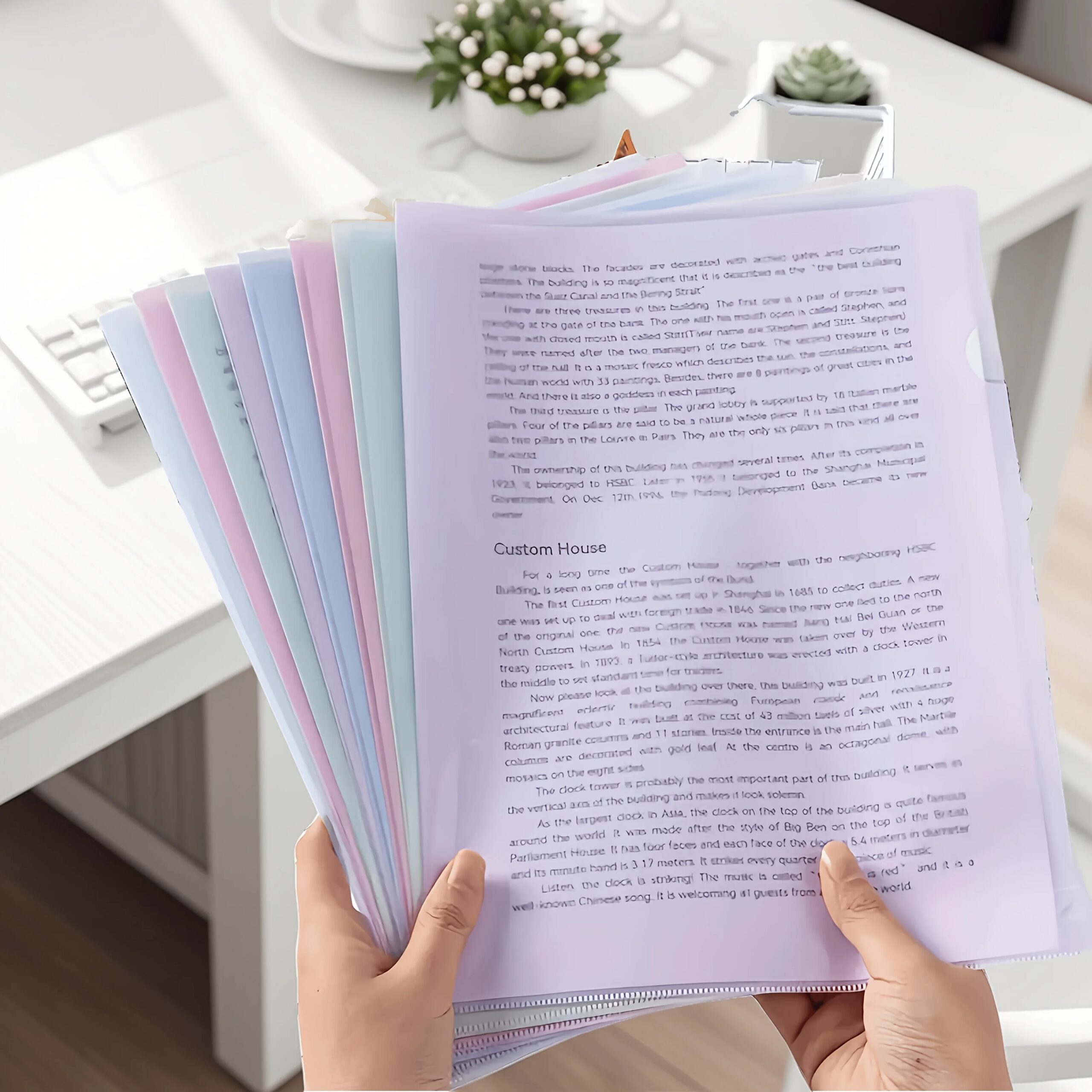 20 Or 40 L-Shaped Folders In Morandi Color Series, A4 Transparent Pp Plastic Cover, Office And Sheet Paper Protection, Document