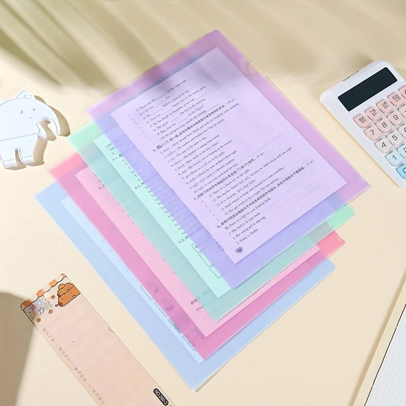 20 Or 40 L-Shaped Folders In Morandi Color Series, A4 Transparent Pp Plastic Cover, Office And Sheet Paper Protection, Document