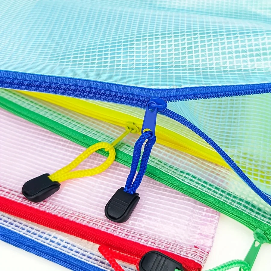 10pcs A3 Mixed Color, Student Supplies, Plastic, Folder Bag, Zip Folder, Mesh Zip Bag, Suitable For School Office Supplies