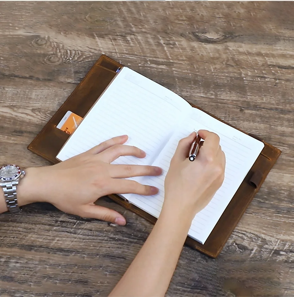 Vintage Crazy Horse Leather Notebook Portfolio For iPad Mini Case A5 Book Travel File Folder Office School Stationery Supply