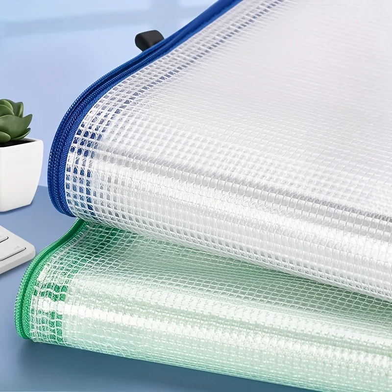 5PCS A3 Zippered PVC Project Folders - Waterproof Art and Document Organizer Bags with Colorful Grid Design