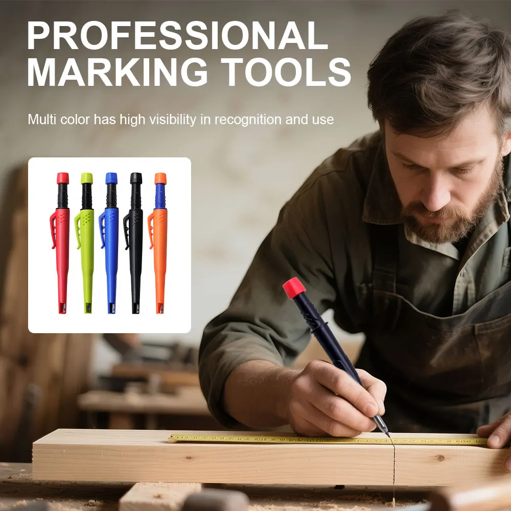 5Pcs/Set Solid Carpenter Pencil Set 2.8mm Deep Hole Mechanical Pencil Marker With Built in Sharpener For Woodworking Architect