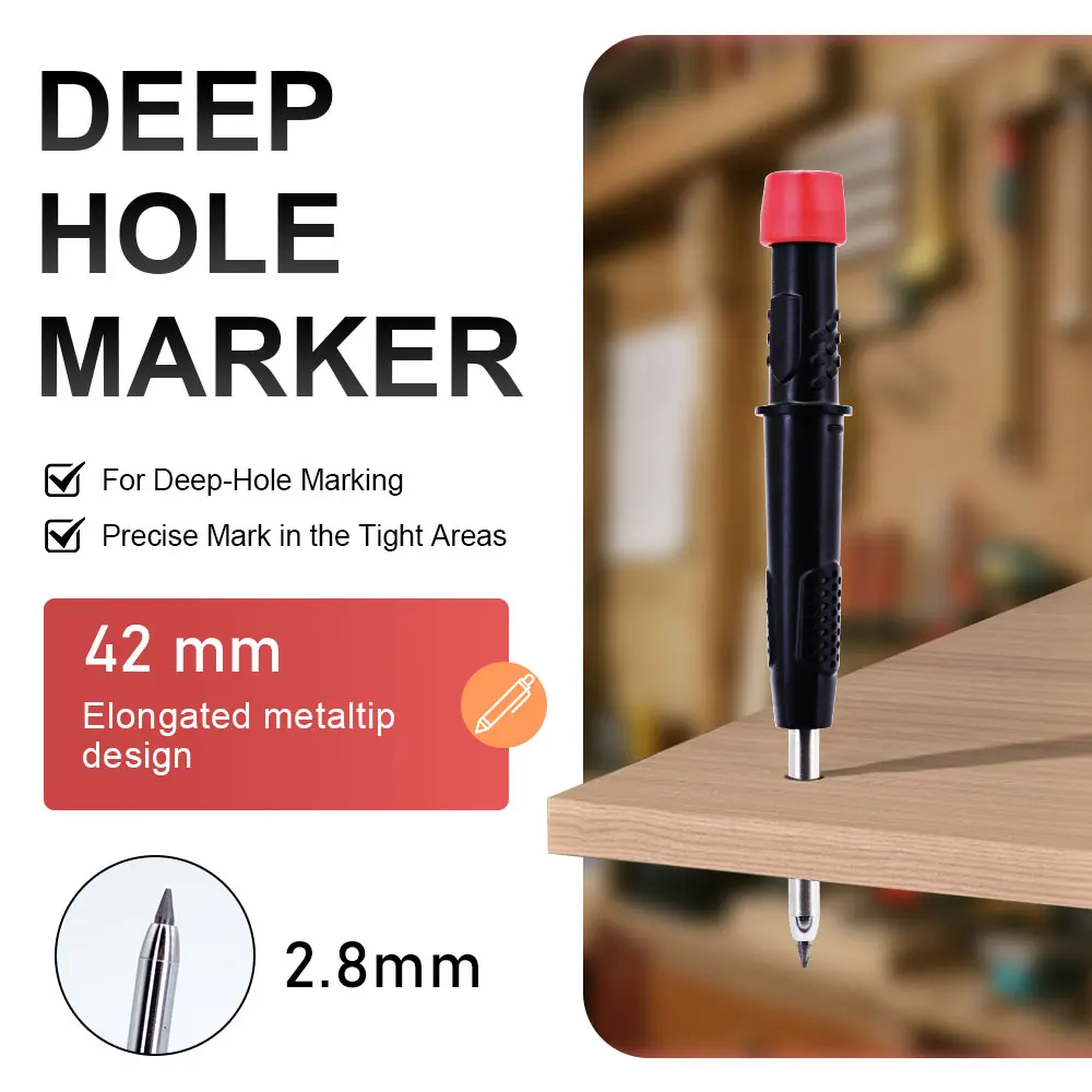 5Pcs/Set Solid Carpenter Pencil Set 2.8mm Deep Hole Mechanical Pencil Marker With Built in Sharpener For Woodworking Architect