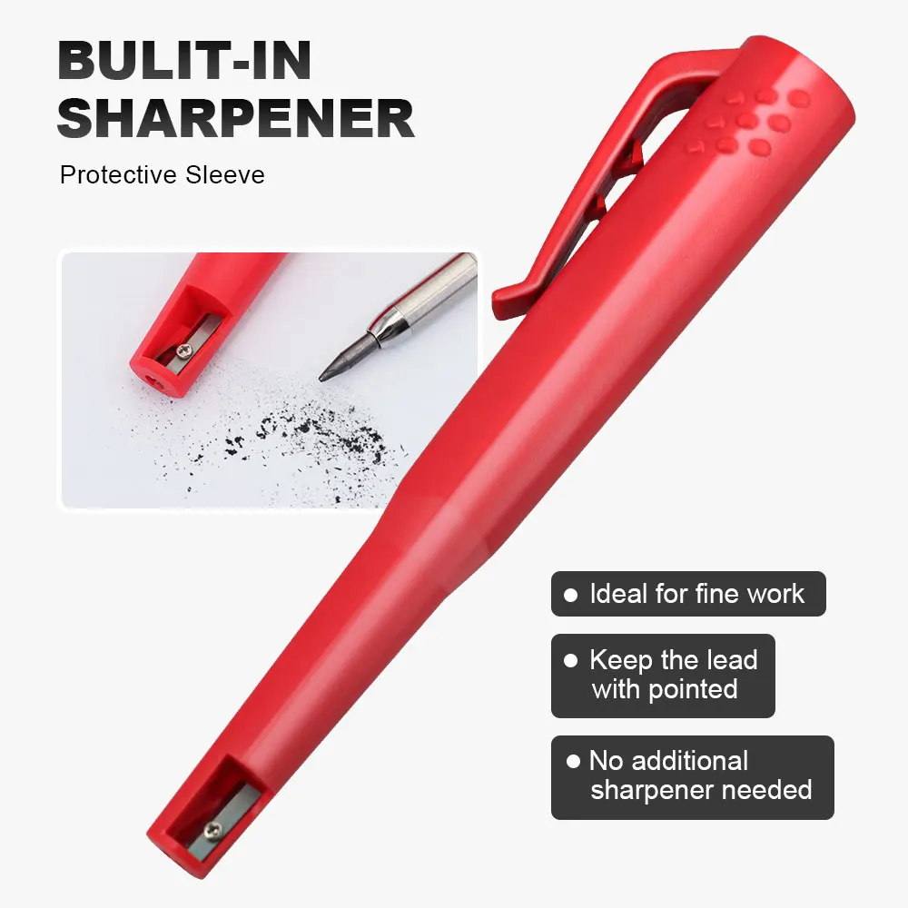 5Pcs/Set Solid Carpenter Pencil Set 2.8mm Deep Hole Mechanical Pencil Marker With Built in Sharpener For Woodworking Architect