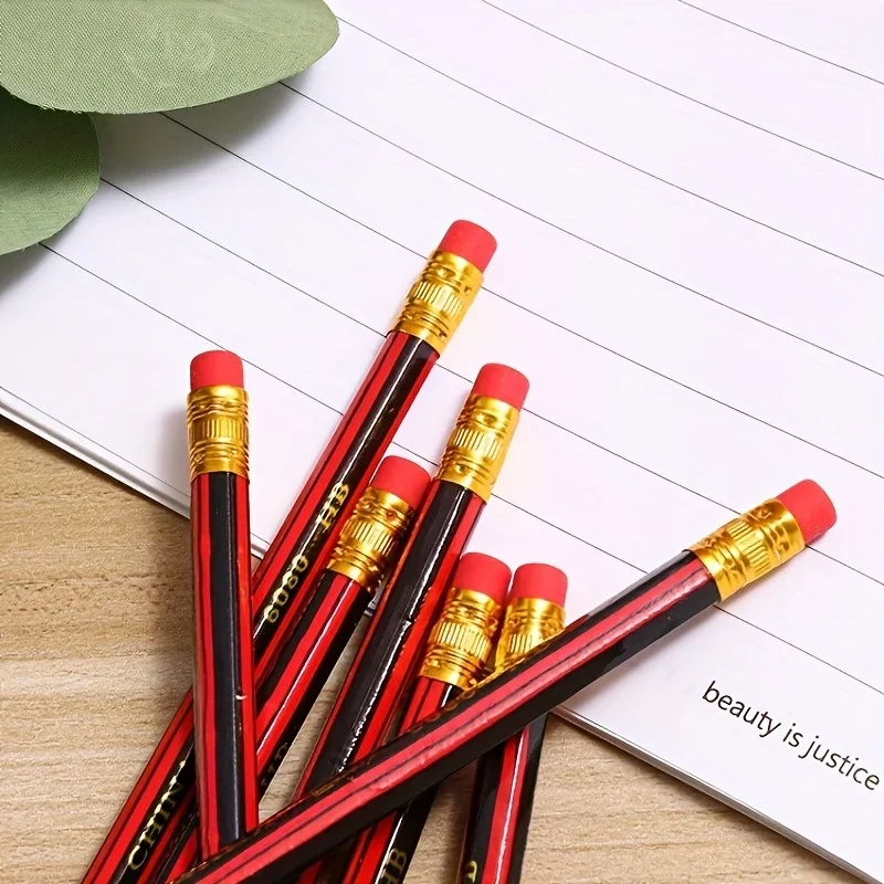 HB Wooden Pencils with Erasers - Red & Black Barrels for Writing Drawing and Sketching - Ideal for Students and Office Supplies
