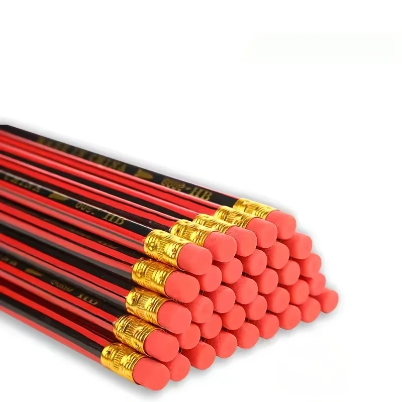 HB Wooden Pencils with Erasers - Red & Black Barrels for Writing Drawing and Sketching - Ideal for Students and Office Supplies