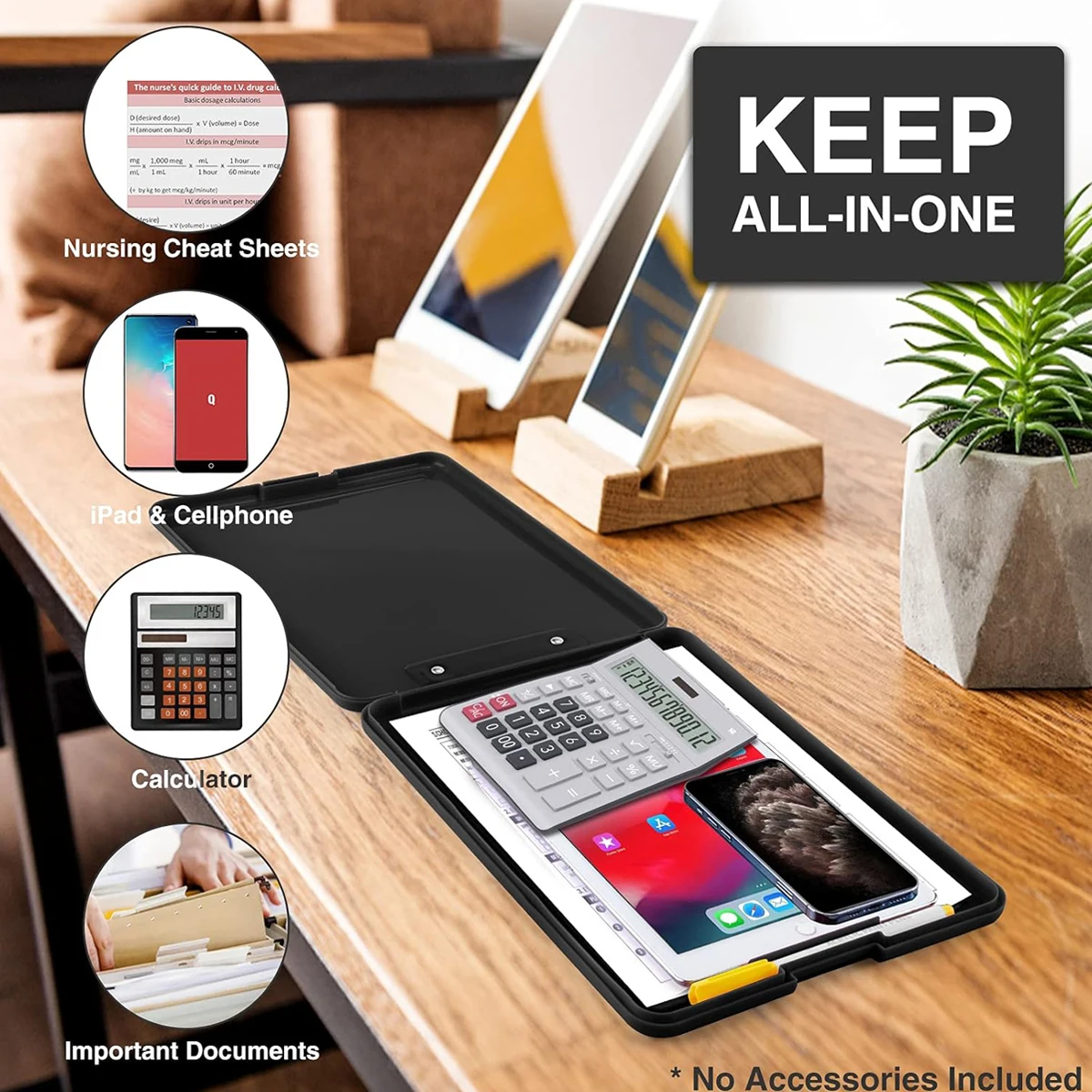 Bloc-notes pliable avec rangement (disponible en plusieurs couleurs), pince discrète, format 24 x 33 cm, robuste et portable.