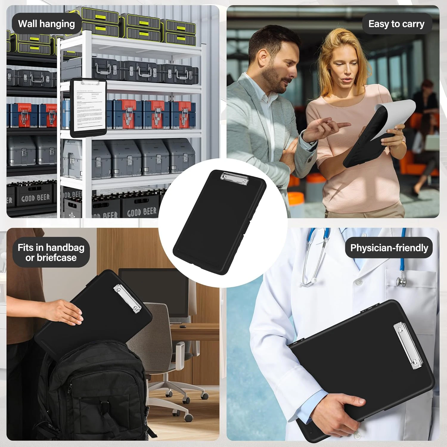 Bloc-notes pliable avec rangement (disponible en plusieurs couleurs), pince discrète, format 24 x 33 cm, robuste et portable.