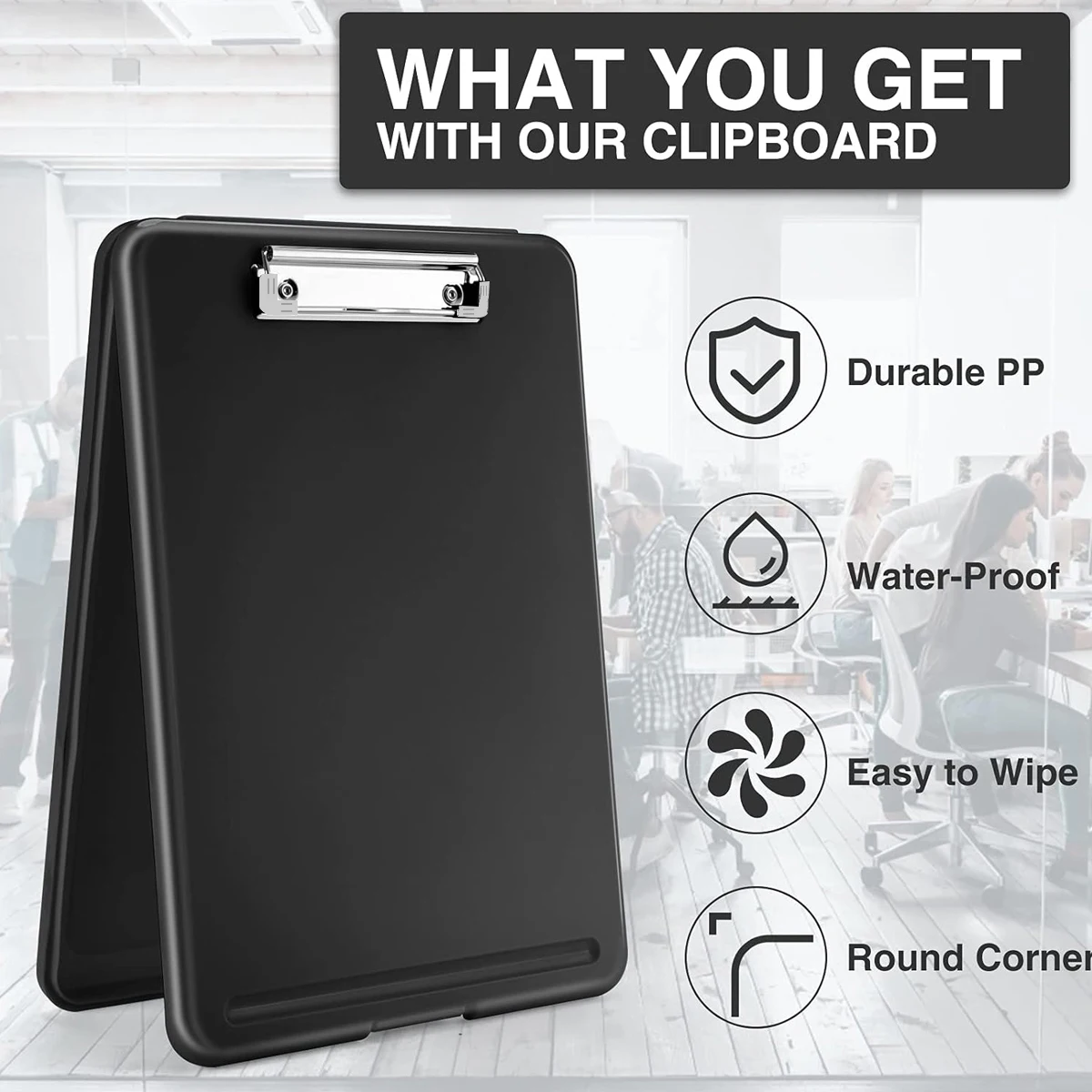 Bloc-notes pliable avec rangement (disponible en plusieurs couleurs), pince discrète, format 24 x 33 cm, robuste et portable.