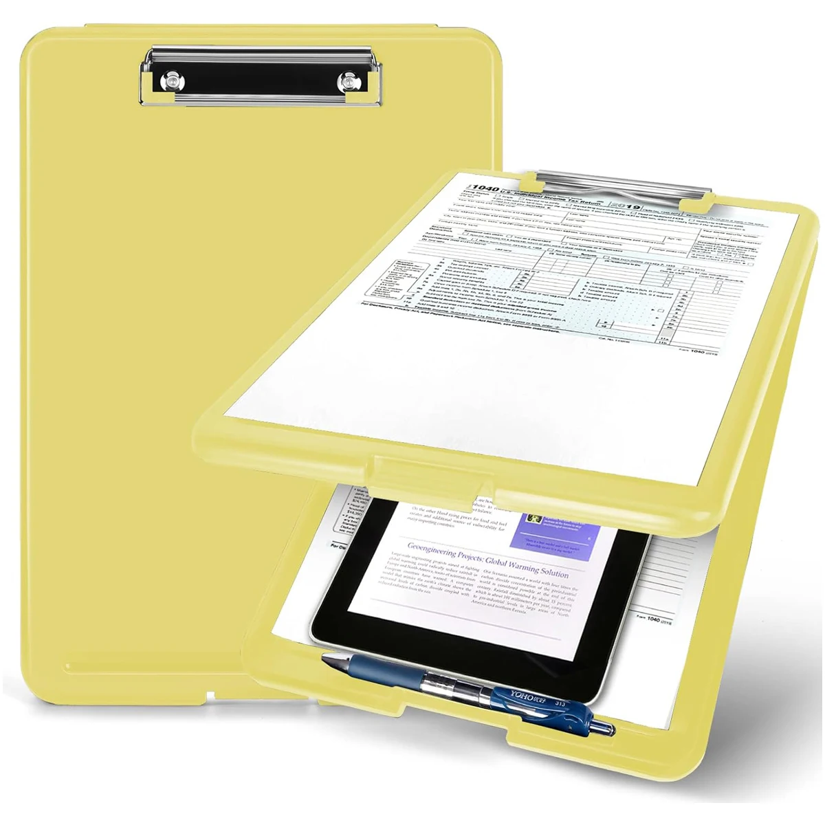 Bloc-notes pliable avec rangement (disponible en plusieurs couleurs), pince discrète, format 24 x 33 cm, robuste et portable.