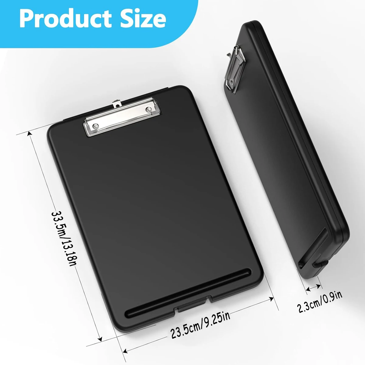 Bloc-notes pliable avec rangement (disponible en plusieurs couleurs), pince discrète, format 24 x 33 cm, robuste et portable.