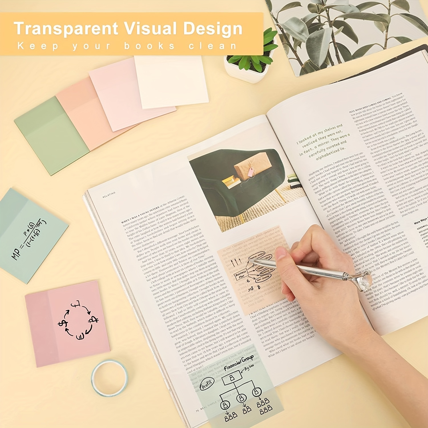 300 feuilles de notes adhésives transparentes pastel, 7,6 x 7,6 cm, 6 couleurs, pour onglets de Bible, onglets de livres, fournitures scolaires pour l'université et le bureau.